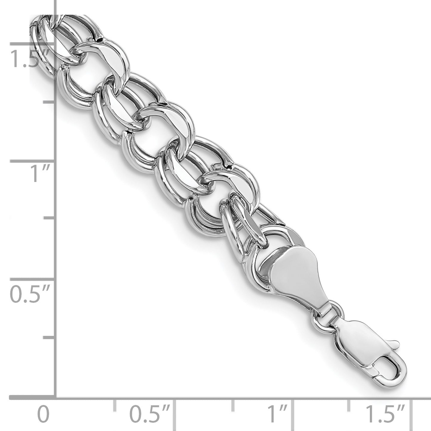 14k White Gold 9.5mm Hollow Double Link 8.25 inch Charm Bracelet