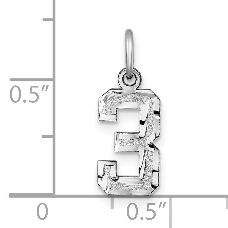 14kw Small Brushed Diamond-cut Number 3 Charm