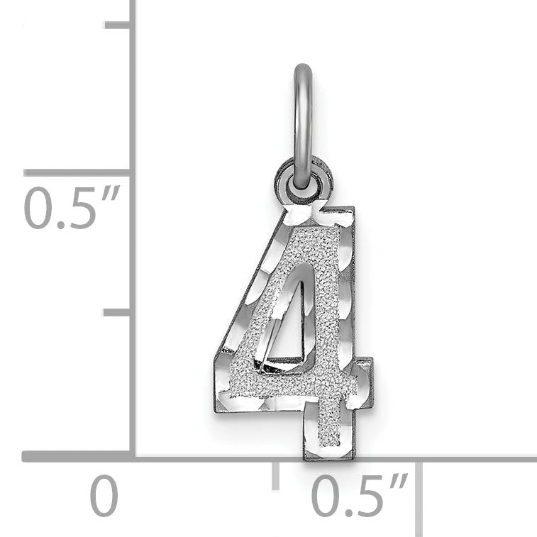 14kw Small Brushed Diamond-cut Number 4 Charm
