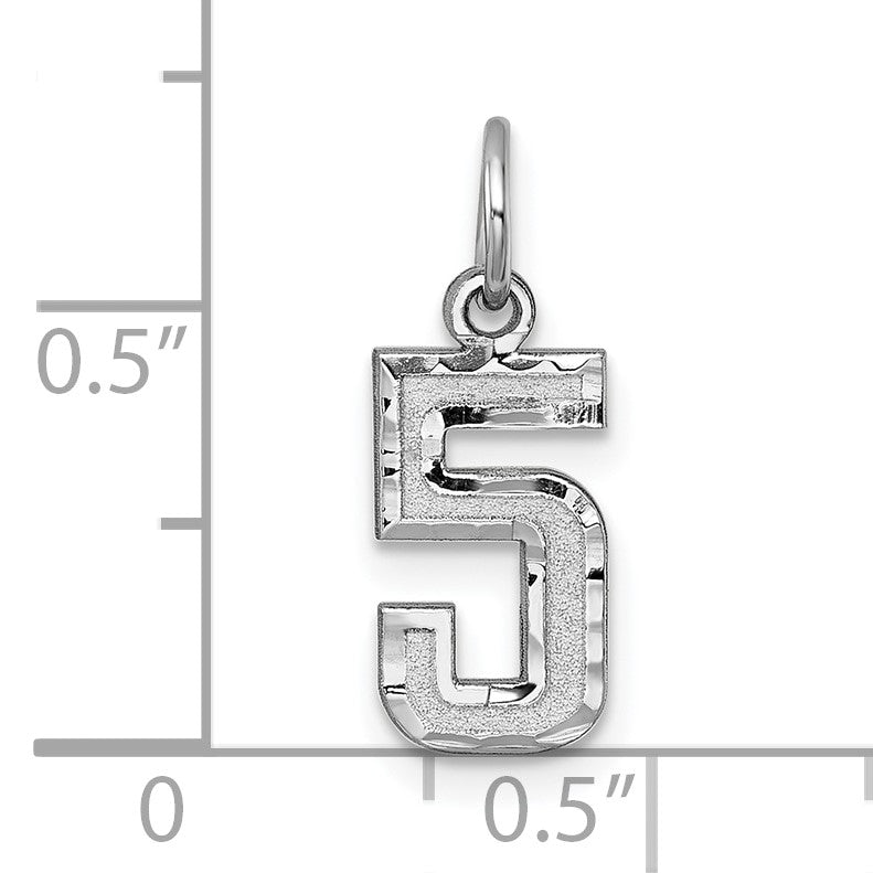 14kw Small Brushed Diamond-cut Number 5 Charm