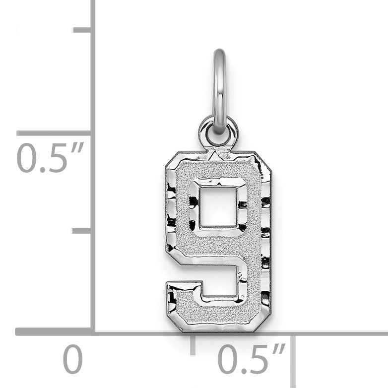14kw Small Brushed Diamond-cut Number 9 Charm