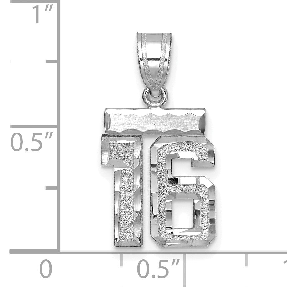 14kw Small Brushed Diamond-cut Number 16 Charm