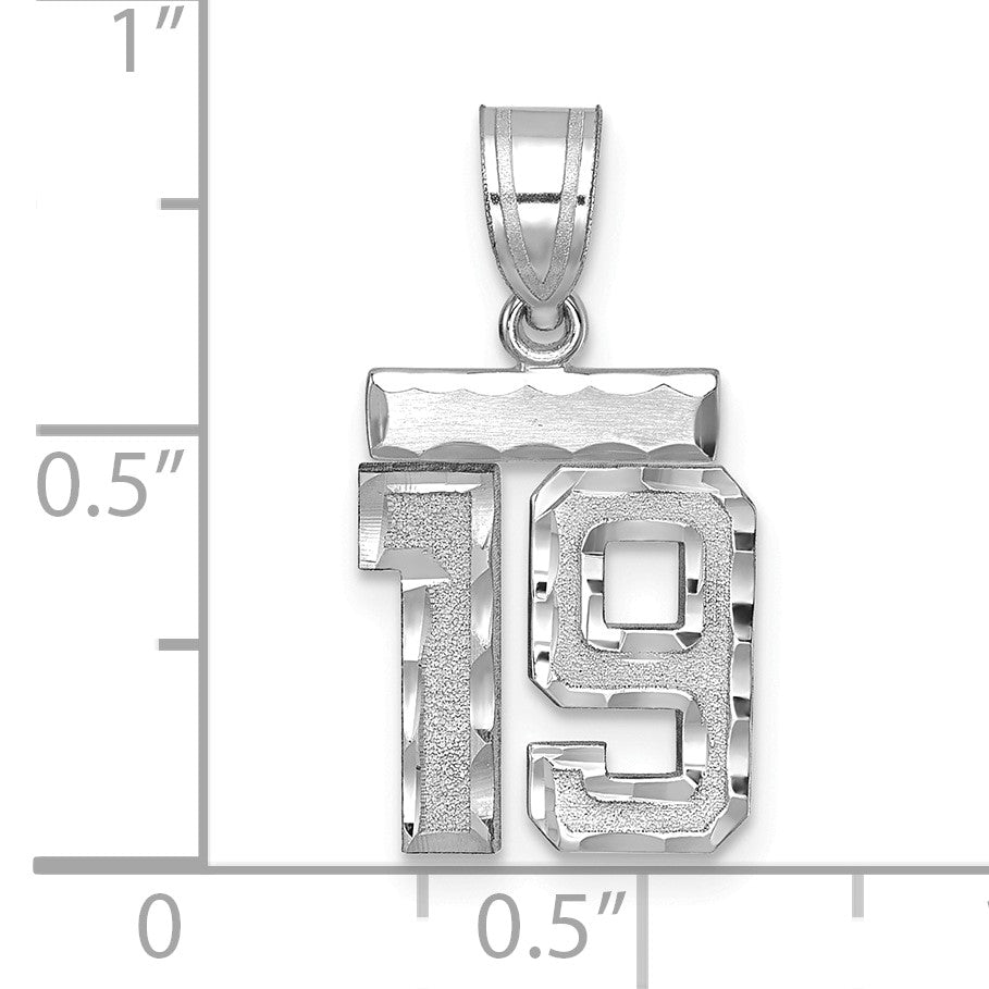 14kw Small Brushed Diamond-cut Number 19 Charm