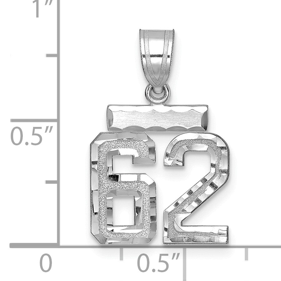 14kw Small Brushed Diamond-cut Number 62 Charm