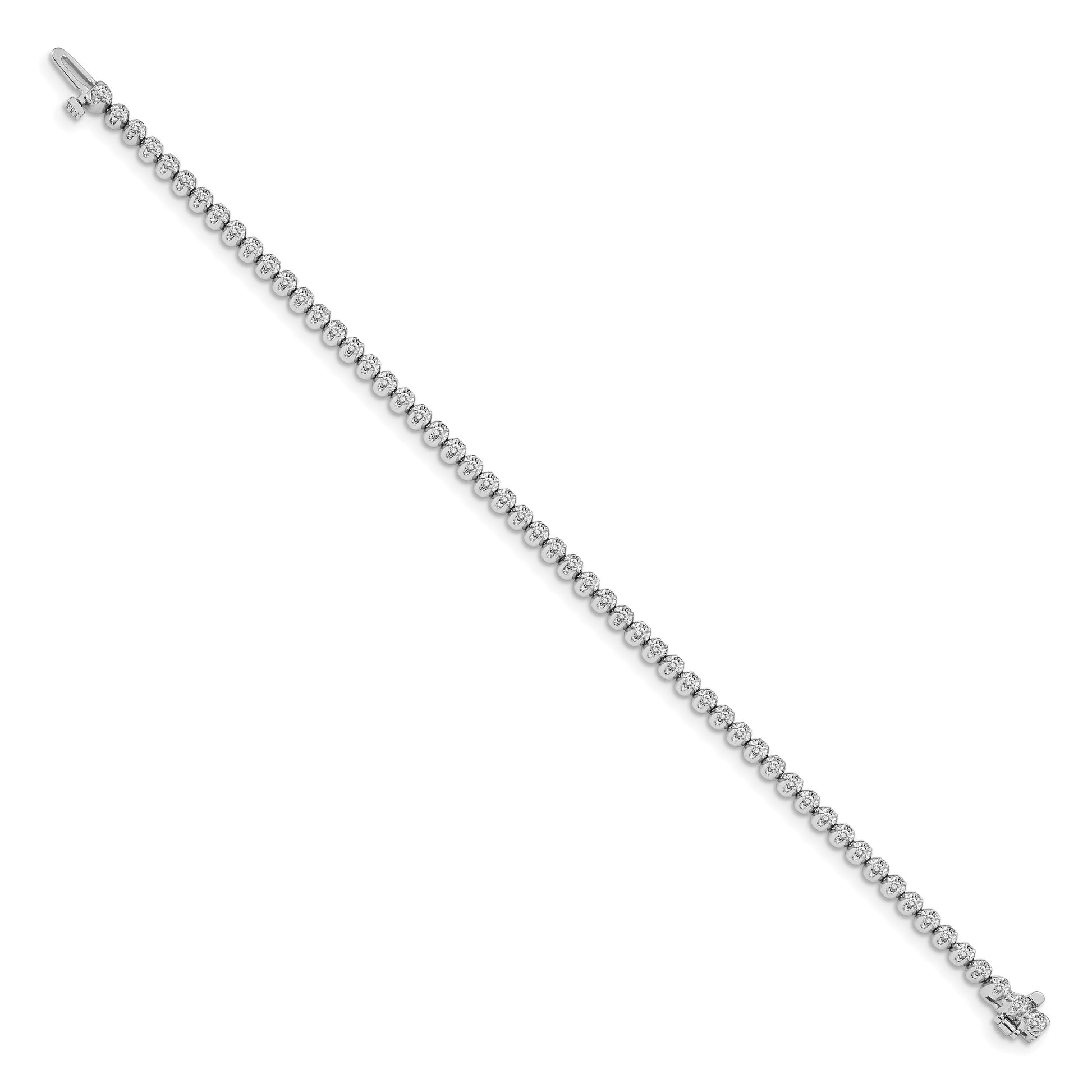 14k White Gold Complete 1 carat Round VS Diamond 4-prong 7 inch Tennis Bracelet