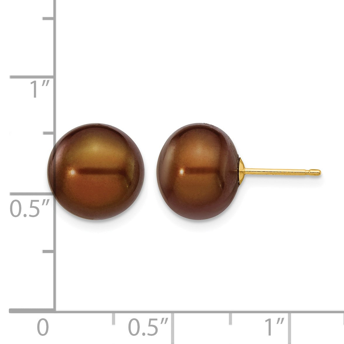 14k 10-11mm Brown Button Freshwater Cultured Pearl Stud Post Earrings