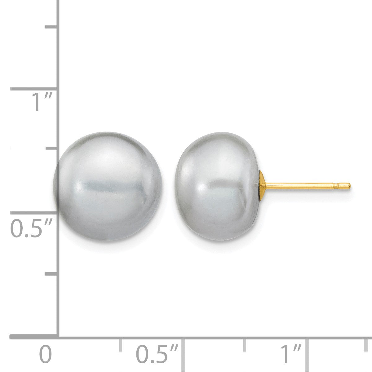 14k 10-11mm Grey Button Freshwater Cultured Pearl Stud Post Earrings