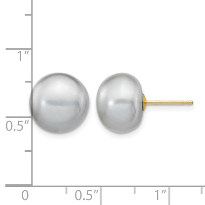 14k 10-11mm Grey Button Freshwater Cultured Pearl Stud Post Earrings