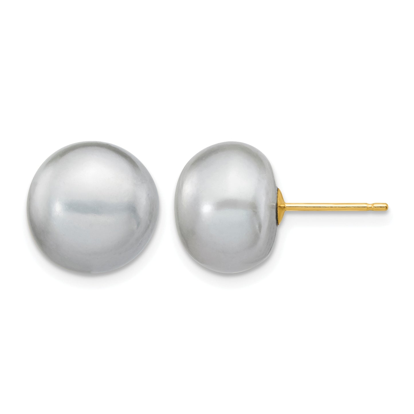 14k 10-11mm Grey Button Freshwater Cultured Pearl Stud Post Earrings