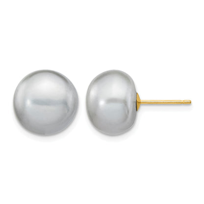 14k 10-11mm Grey Button Freshwater Cultured Pearl Stud Post Earrings