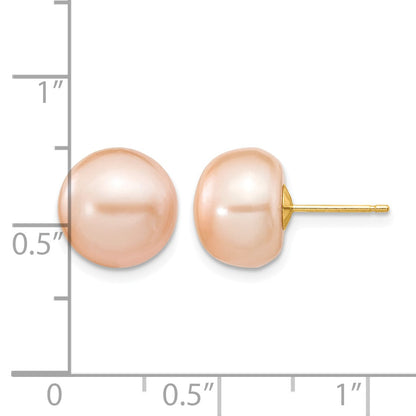 14k 10-11mm Pink Button Freshwater Cultured Pearl Stud Post Earrings