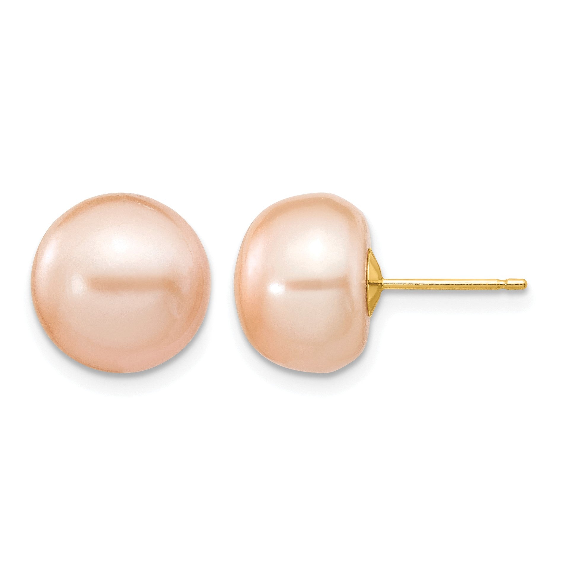 14k 10-11mm Pink Button Freshwater Cultured Pearl Stud Post Earrings