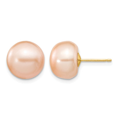 14k 10-11mm Pink Button Freshwater Cultured Pearl Stud Post Earrings