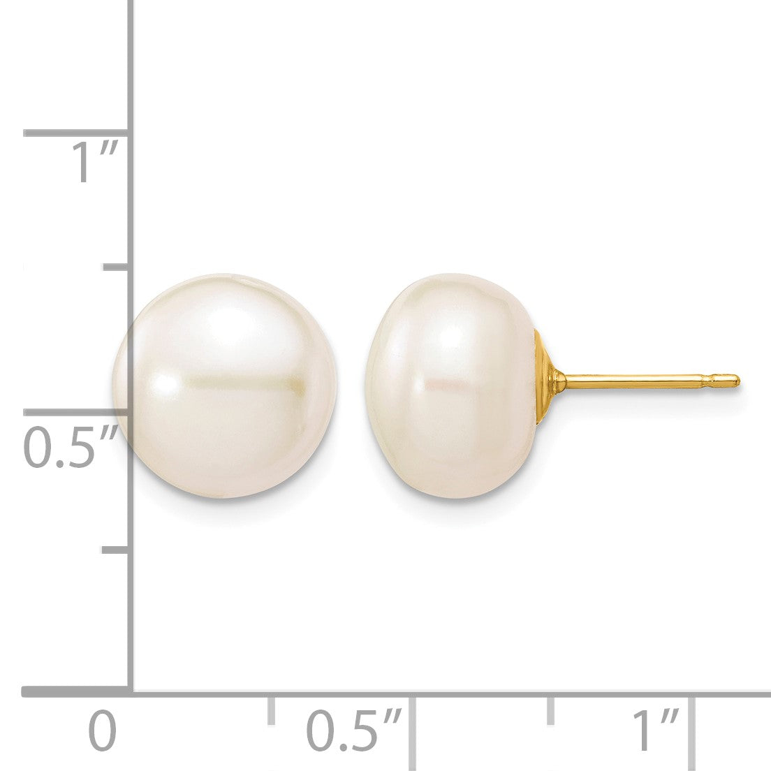 14k 10-11mm White Button Freshwater Cultured Pearl Stud Post Earrings