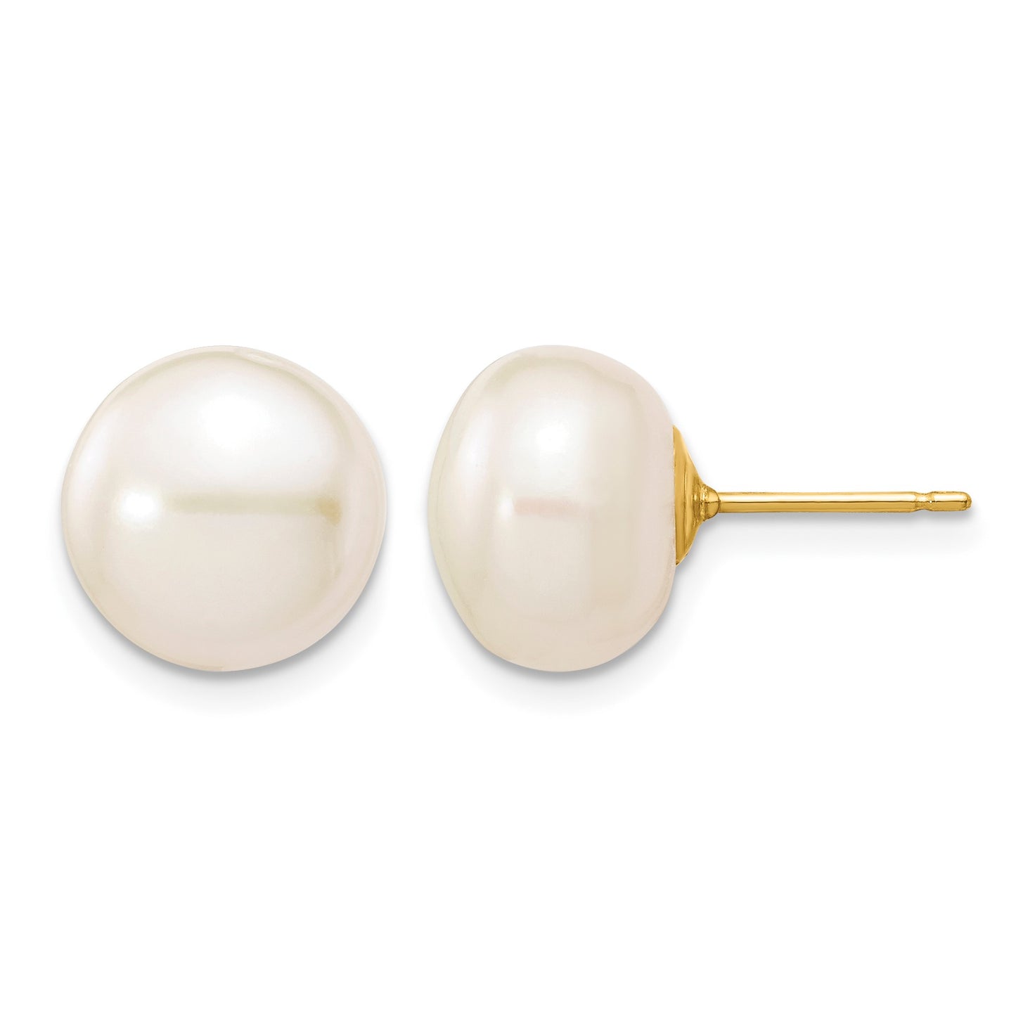 14k 10-11mm White Button Freshwater Cultured Pearl Stud Post Earrings