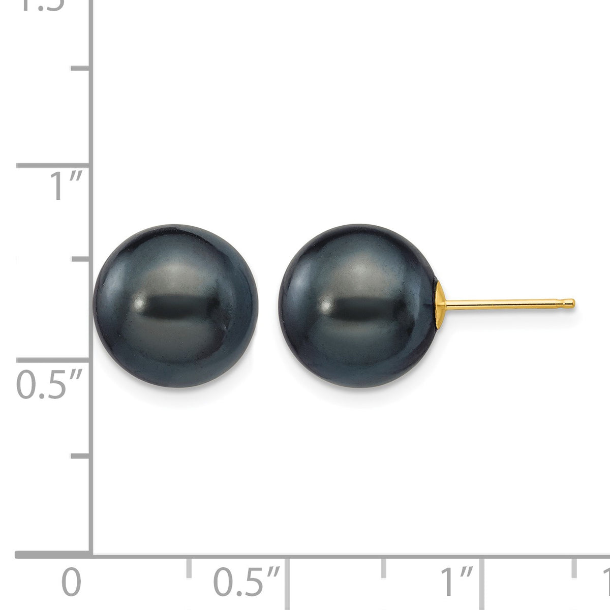 14k 10-11mm Black Round Freshwater Cultured Pearl Stud Post Earrings