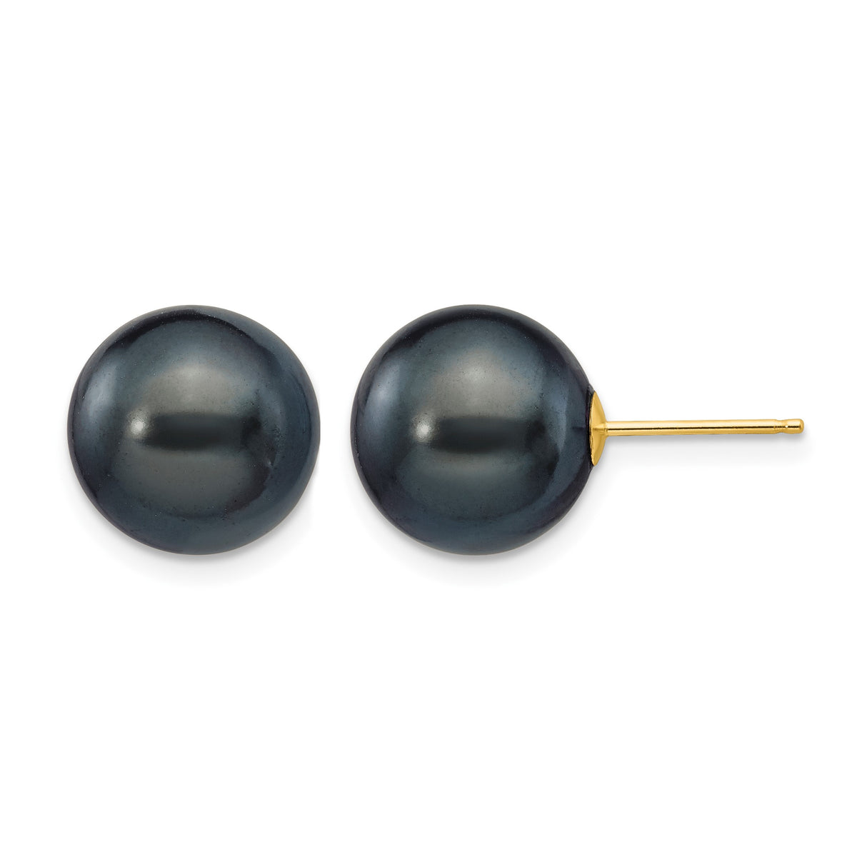 14k 10-11mm Black Round Freshwater Cultured Pearl Stud Post Earrings