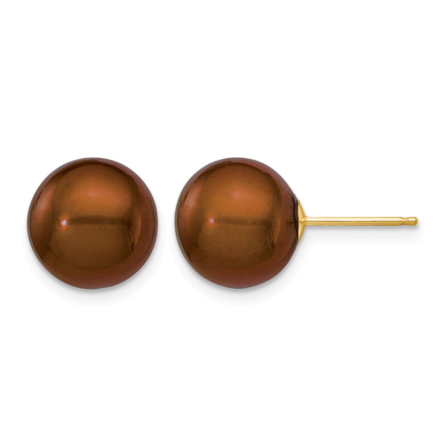 14k 10-11mm Brown Round Freshwater Cultured Pearl Stud Post Earrings
