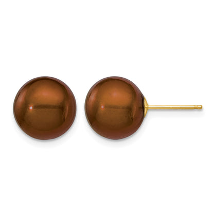 14k 10-11mm Brown Round Freshwater Cultured Pearl Stud Post Earrings