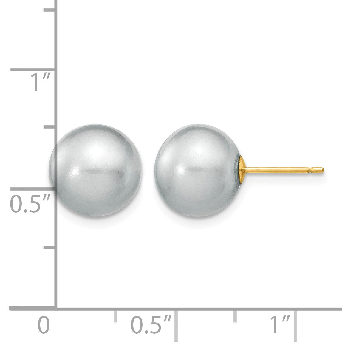 14k 10-11mm Grey Round Freshwater Cultured Pearl Stud Post Earrings