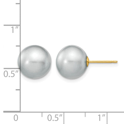 14k 10-11mm Grey Round Freshwater Cultured Pearl Stud Post Earrings