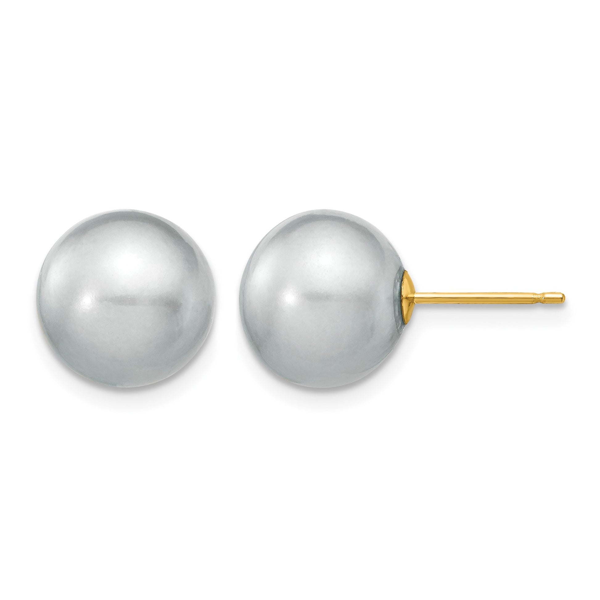 14k 10-11mm Grey Round Freshwater Cultured Pearl Stud Post Earrings