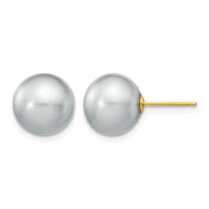 14k 10-11mm Grey Round Freshwater Cultured Pearl Stud Post Earrings