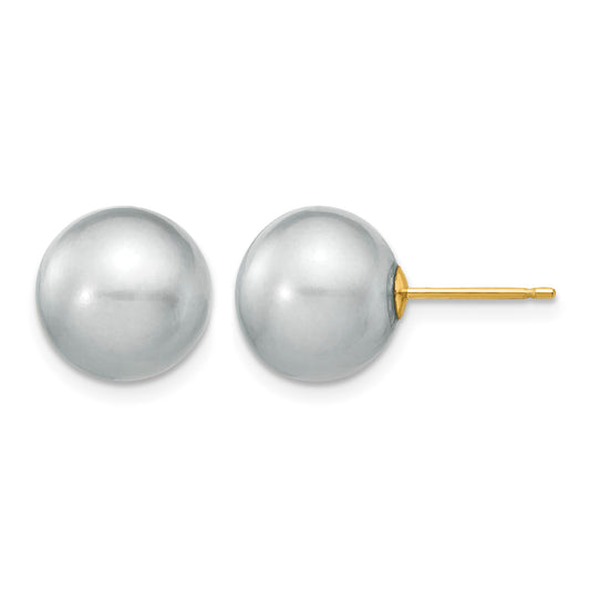 14k 10-11mm Grey Round Freshwater Cultured Pearl Stud Post Earrings