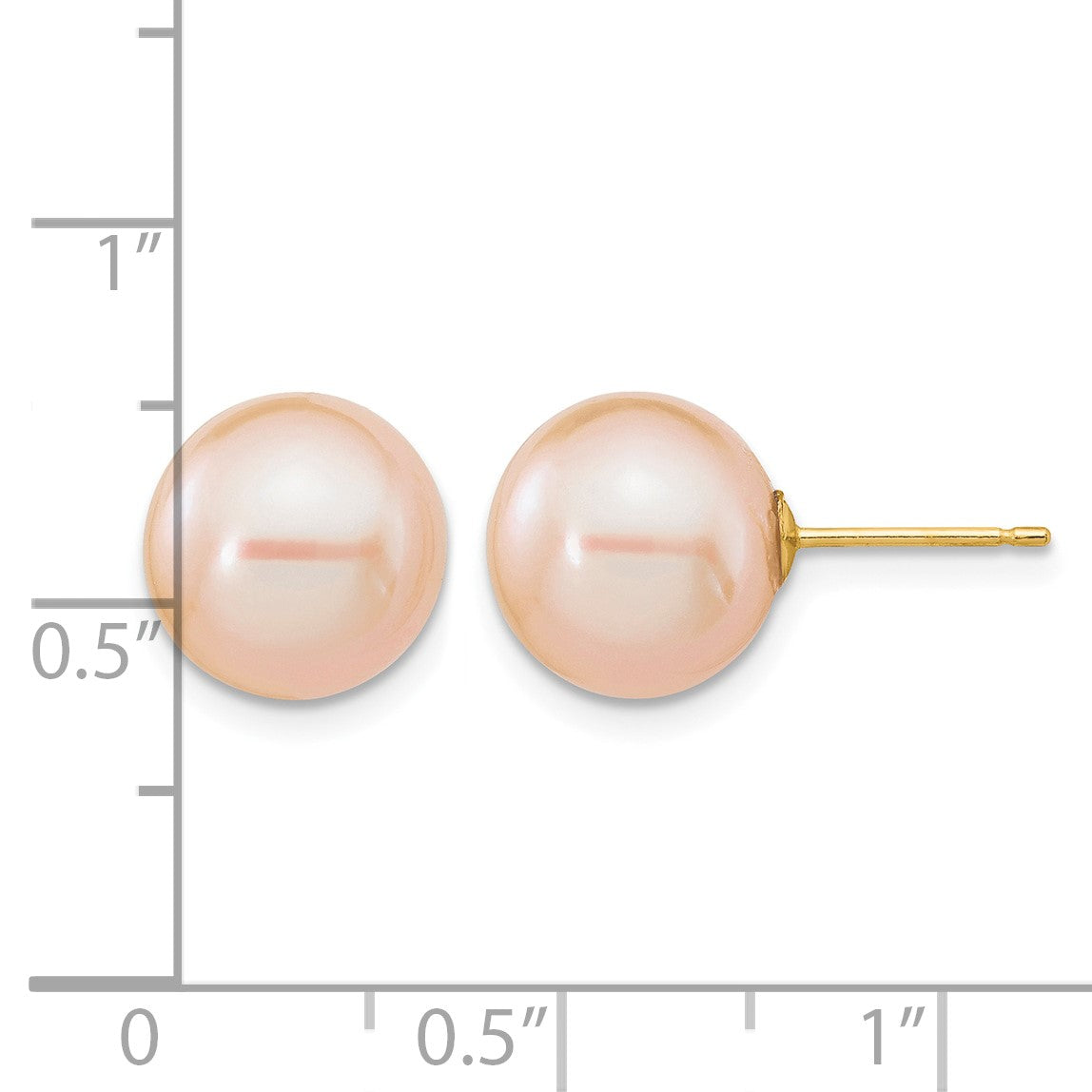 14k 10-11mm Pink Round Freshwater Cultured Pearl Post Earrings