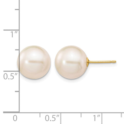 14k 10-11mm White Round Freshwater Cultured Pearl Stud Post Earrings
