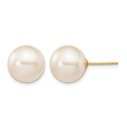14k 10-11mm White Round Freshwater Cultured Pearl Stud Post Earrings