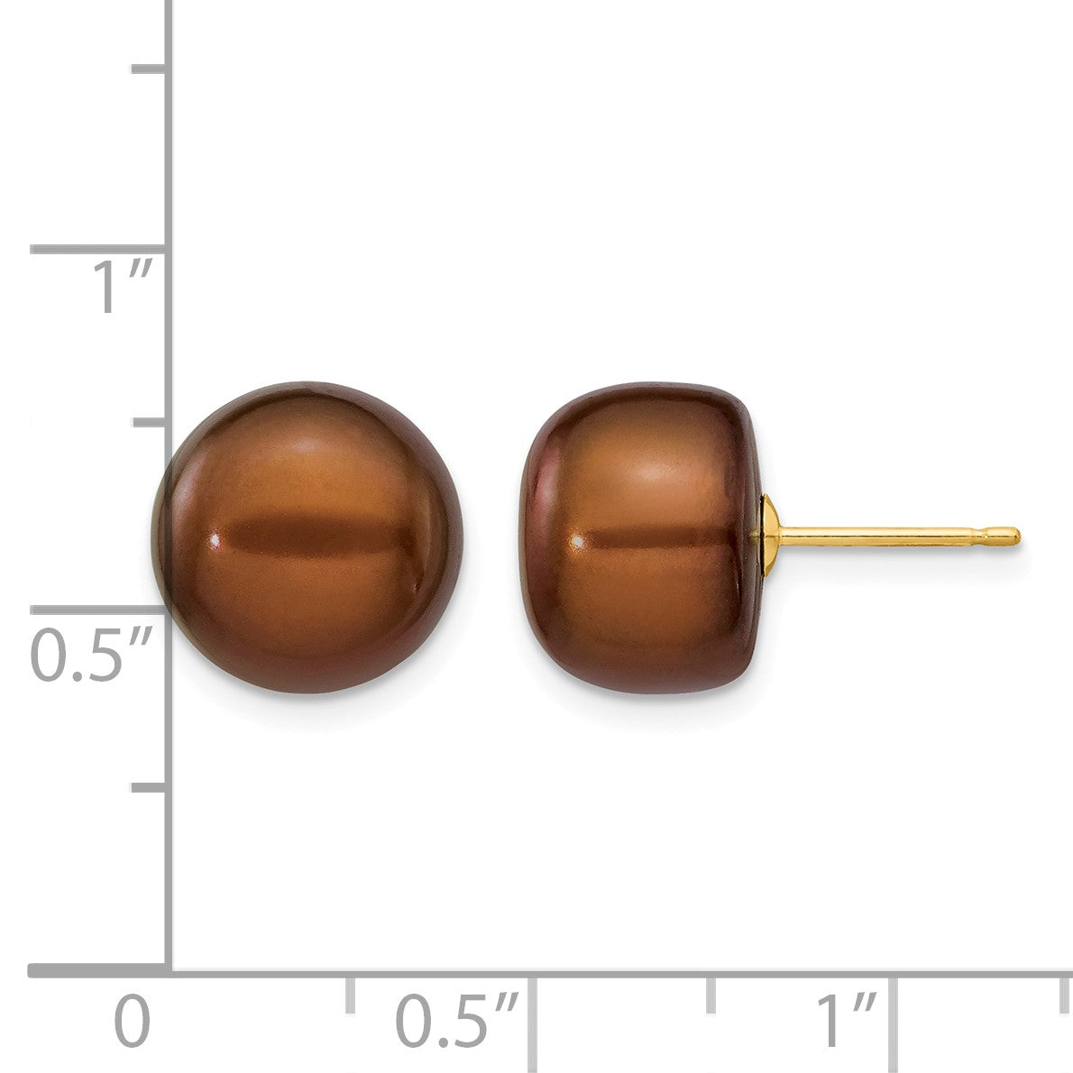 14k 11-12mm Brown Button Freshwater Cultured Pearl Stud Post Earrings