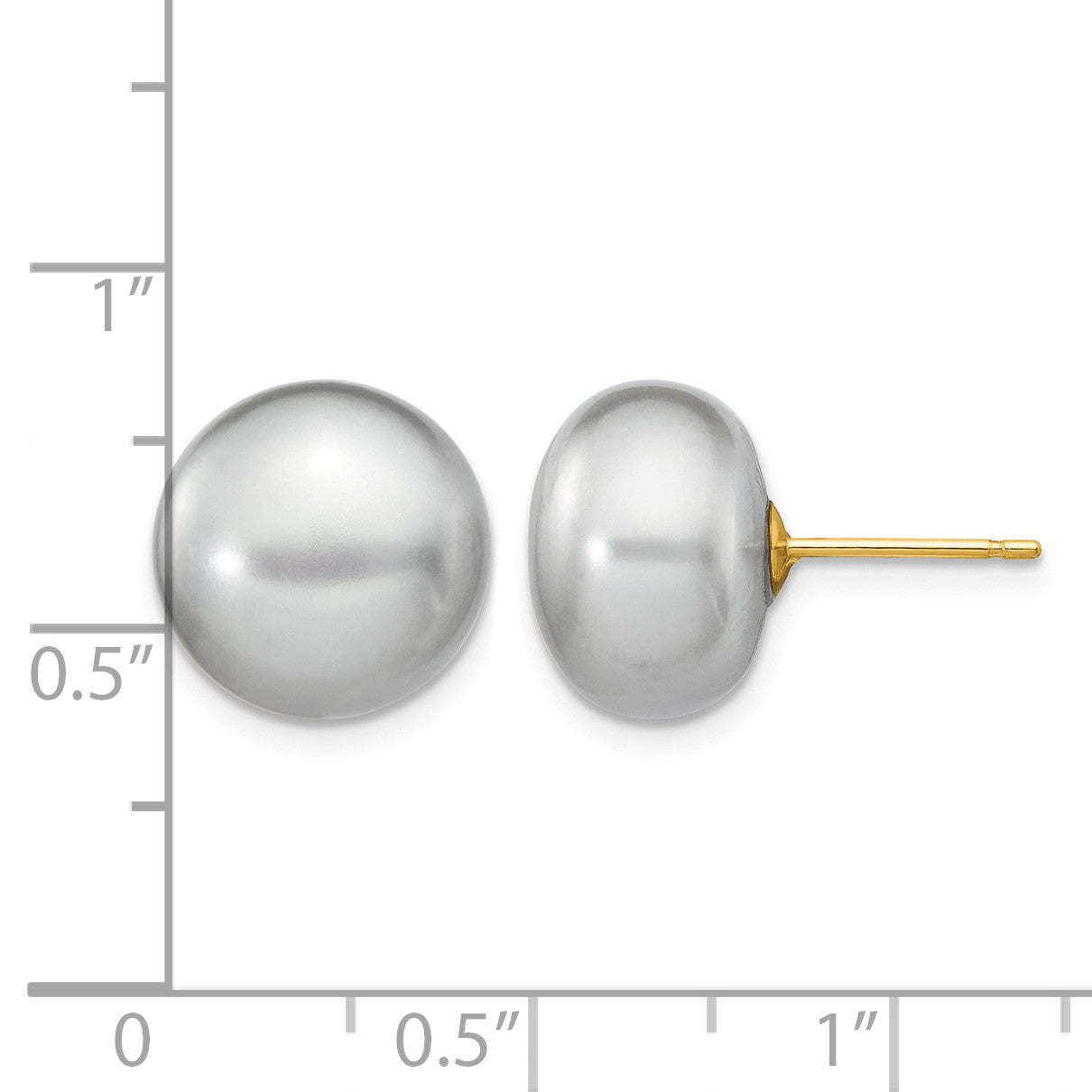 14k 11-12mm Grey Button Freshwater Cultured Pearl Stud Post Earrings