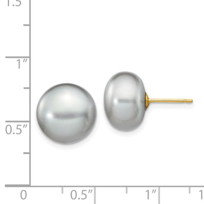 14k 11-12mm Grey Button Freshwater Cultured Pearl Stud Post Earrings