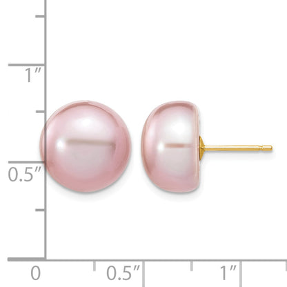 14k 11-12mm Purple Button Freshwater Cultured Pearl Stud Post Earrings