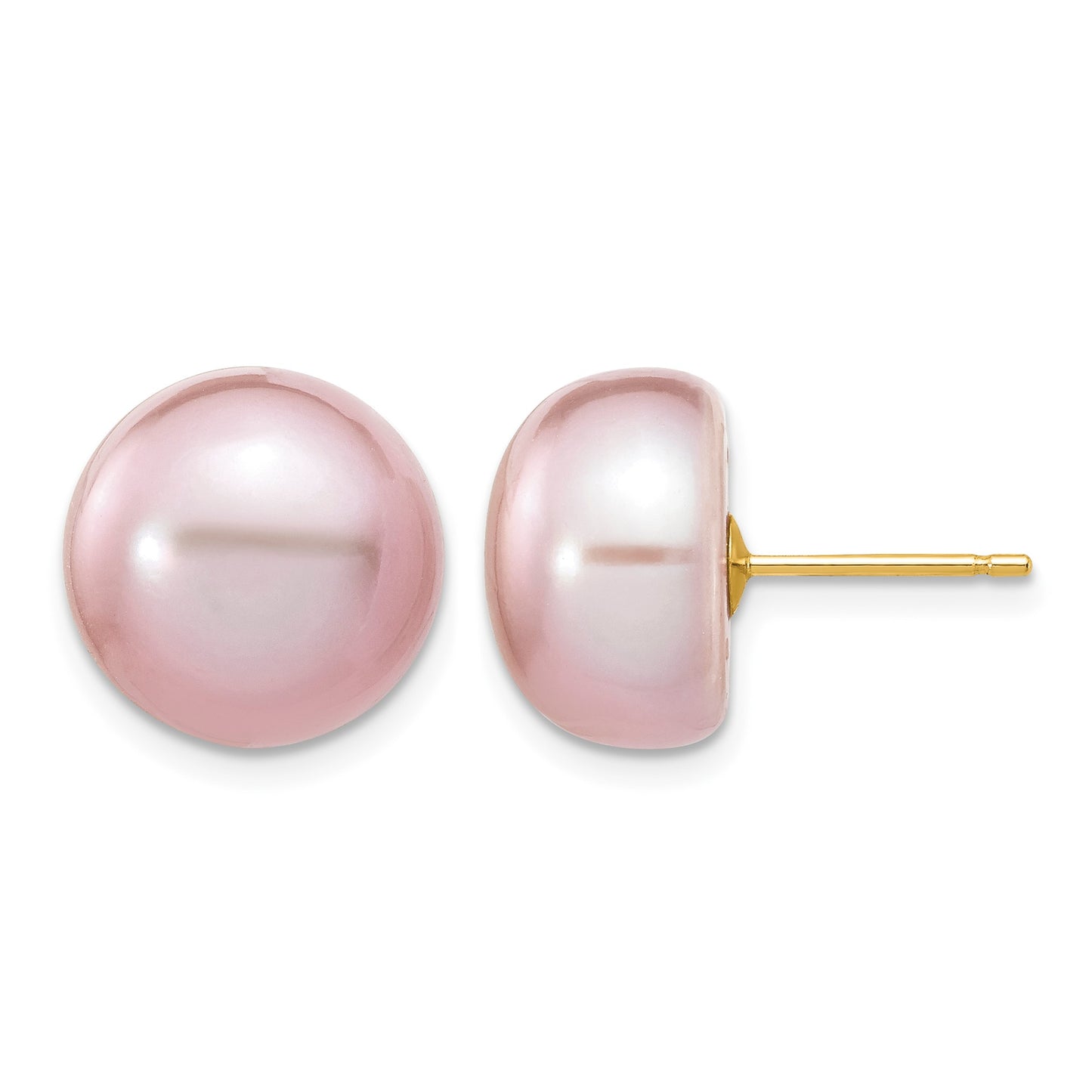 14k 11-12mm Purple Button Freshwater Cultured Pearl Stud Post Earrings
