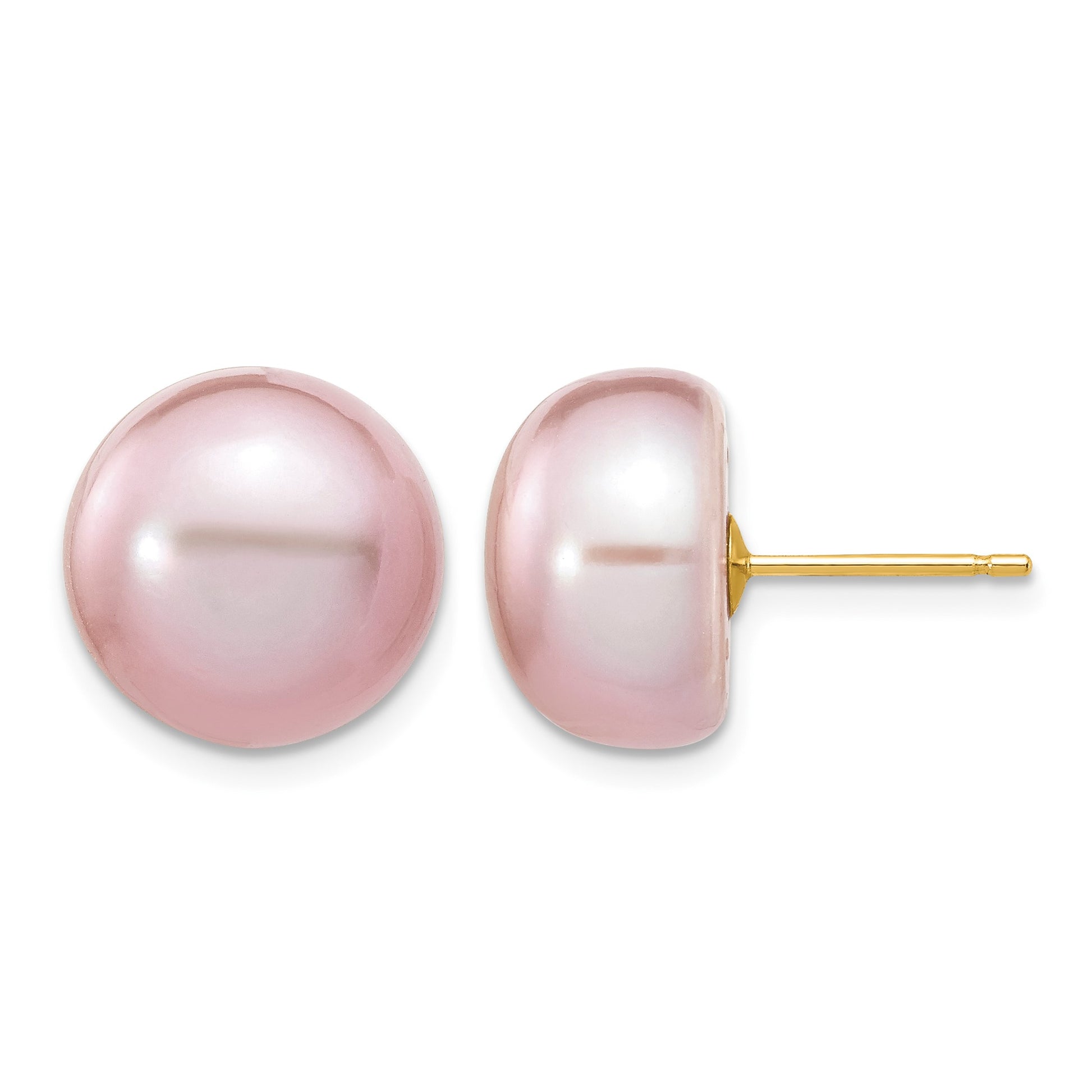 14k 11-12mm Purple Button Freshwater Cultured Pearl Stud Post Earrings