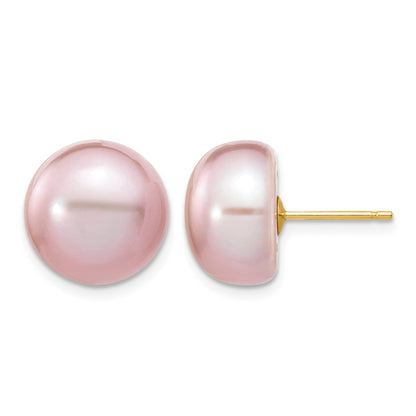 14k 11-12mm Purple Button Freshwater Cultured Pearl Stud Post Earrings