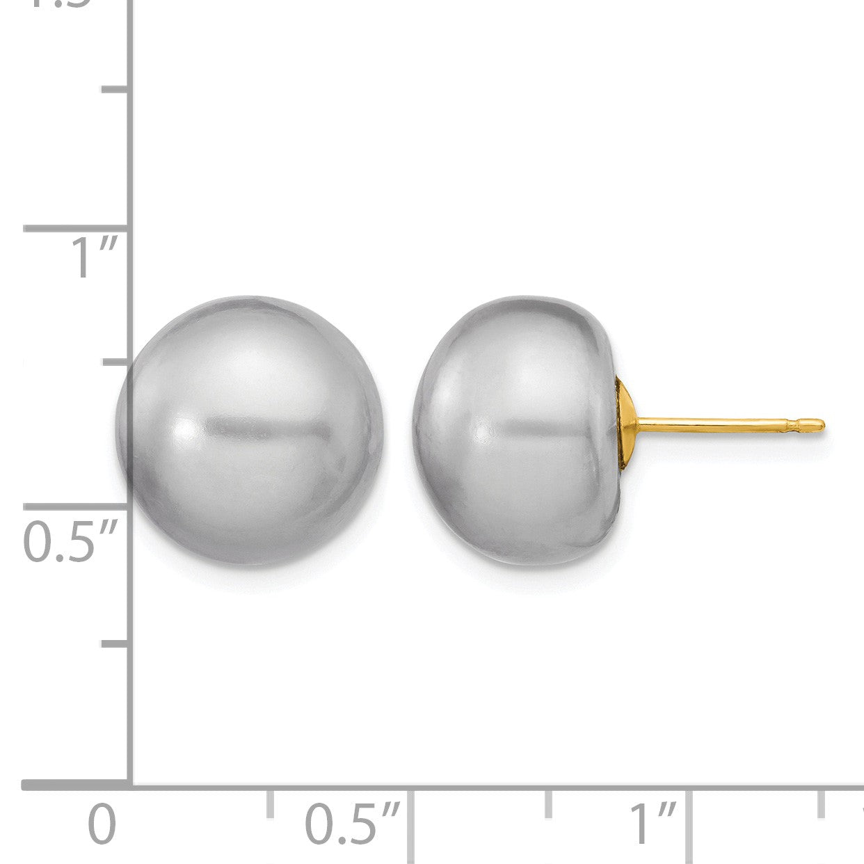 14k 12-13mm Grey Button Freshwater Cultured Pearl Stud Post Earrings