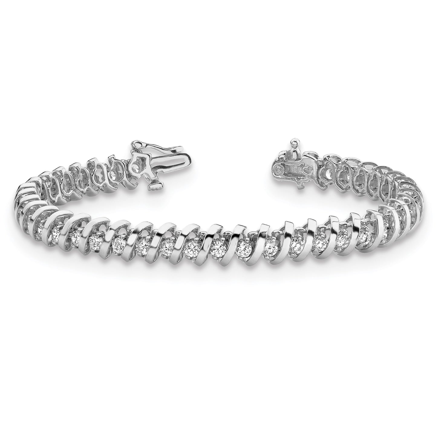 14k White Gold Holds 0.93 carat 55-1.6mm Round Diamond Fancy Spiral 7 inch Tennis Bracelet Mounting