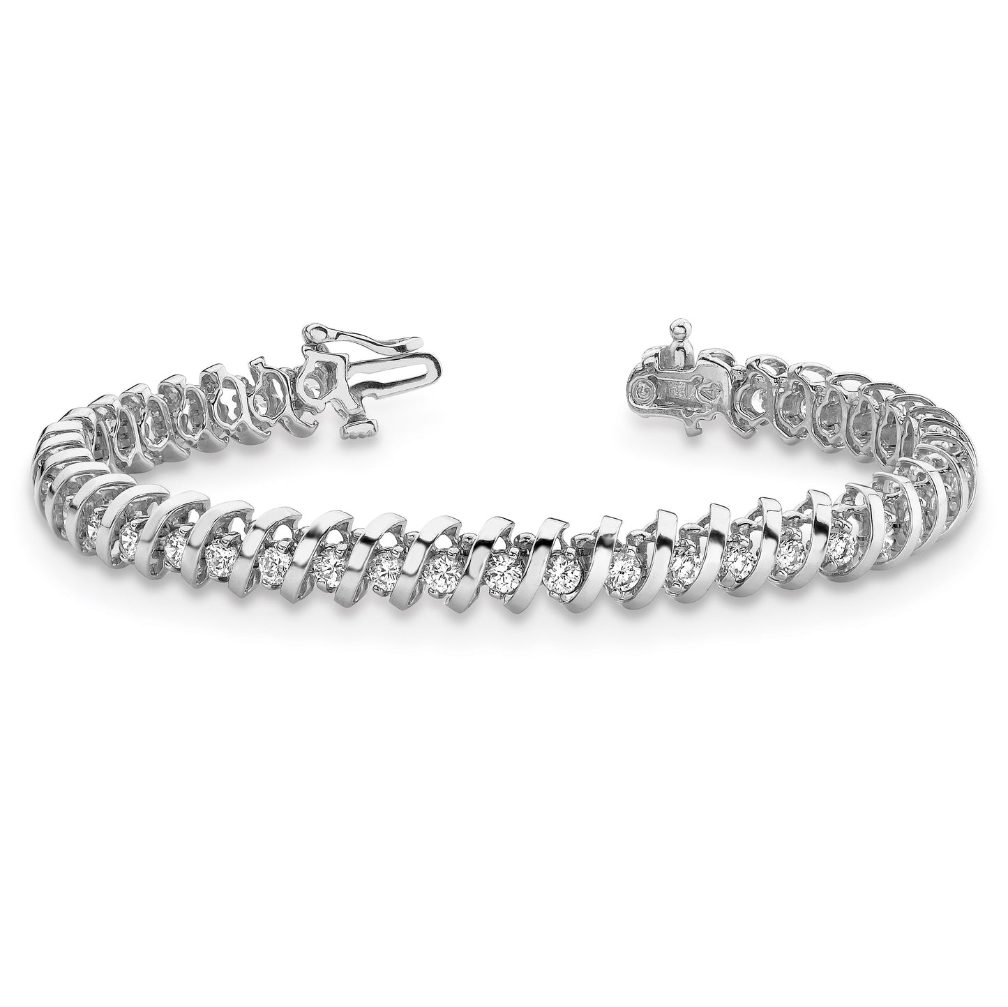 14k White Gold Holds 0.93 carat 55-1.6mm Round Diamond Fancy Spiral 7 inch Tennis Bracelet Mounting