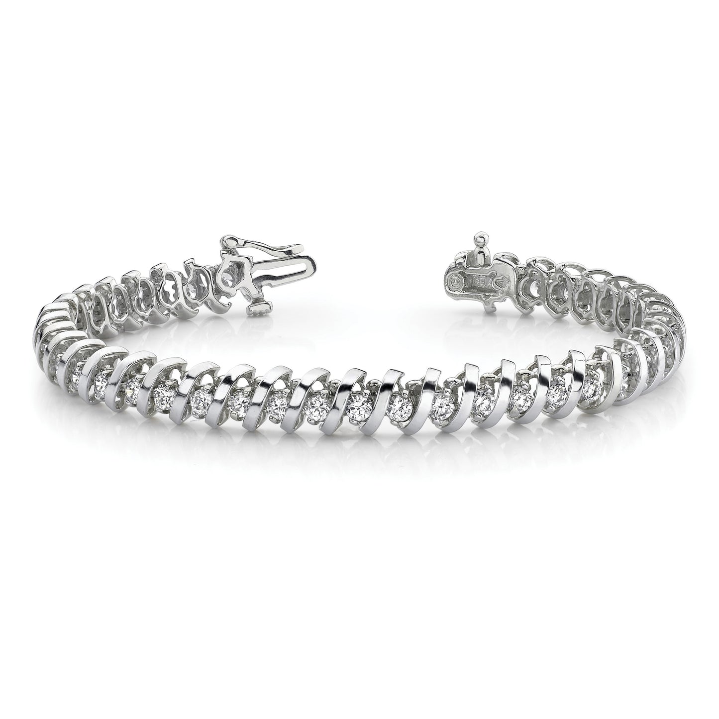 14k White Gold Holds 1.4 carat 50-1.9mm Round Diamond Fancy Spiral 7 inch Tennis Bracelet Mounting