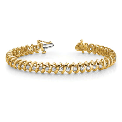 14k Complete 2.25 carat Round AAA Diamond Fancy Spiral 7 inch Tennis Bracelet