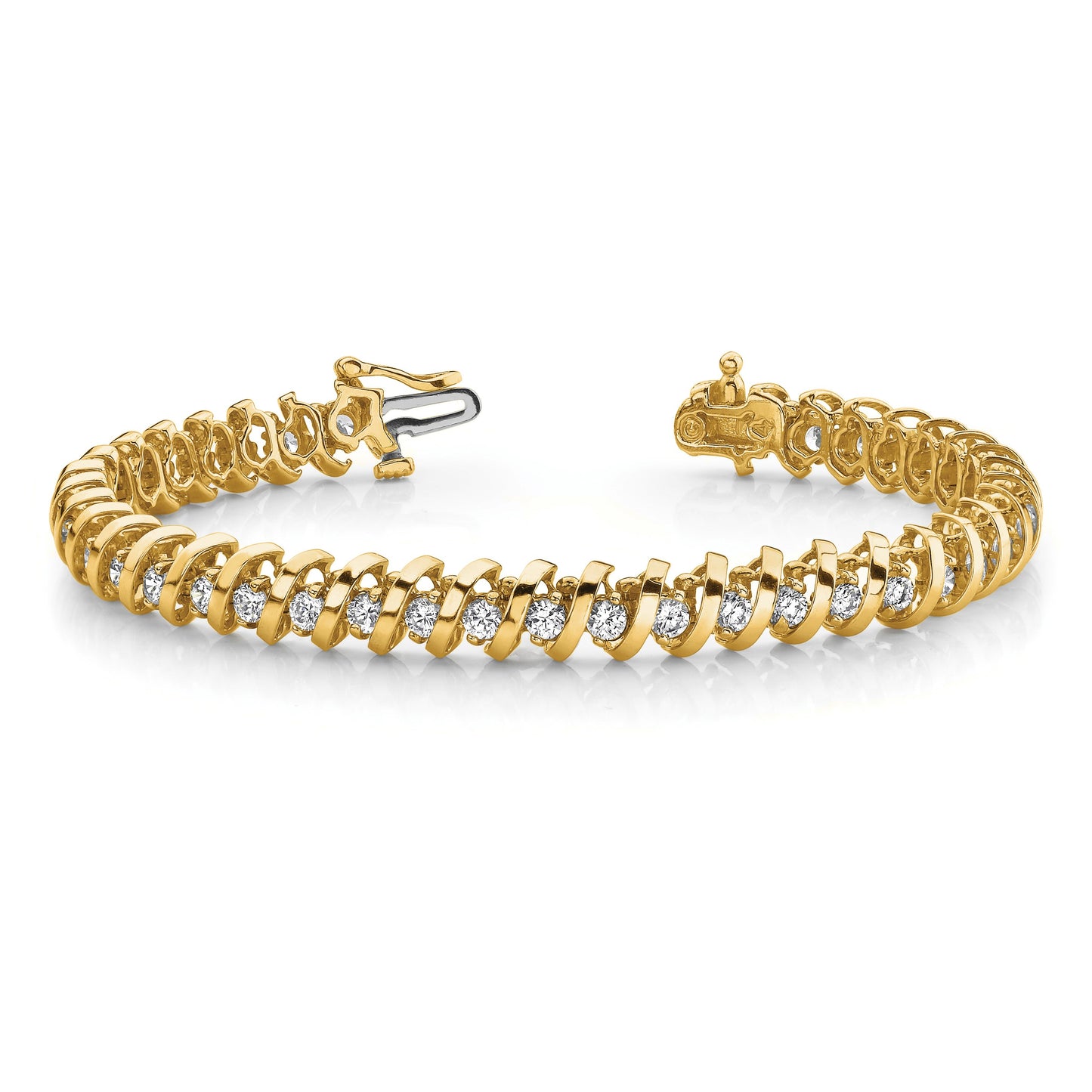 14k Complete 2.25 carat Round AAA Diamond Fancy Spiral 7 inch Tennis Bracelet