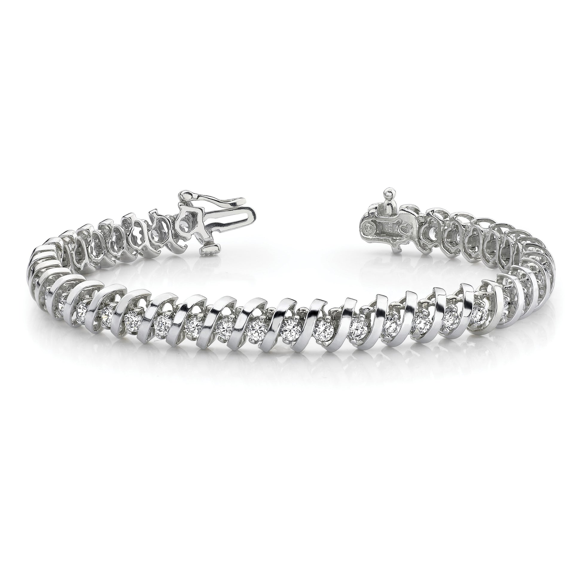 14k White Gold Holds 3.31 carat 42-2.7mm Round Diamond Fancy Spiral 7 inch Tennis Bracelet Mounting