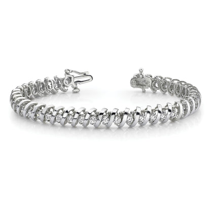 14k White Gold Holds 3.31 carat 42-2.7mm Round Diamond Fancy Spiral 7 inch Tennis Bracelet Mounting