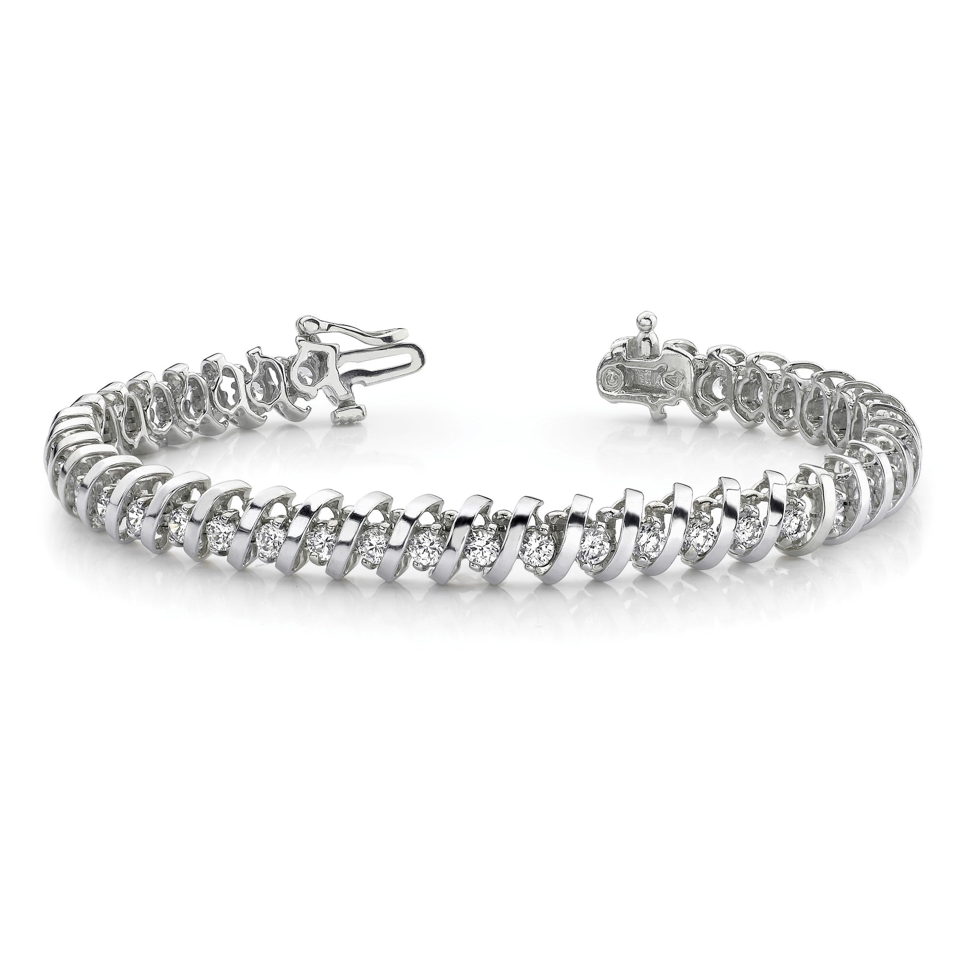 14k White Gold Holds 3.31 carat 42-2.7mm Round Diamond Fancy Spiral 7 inch Tennis Bracelet Mounting