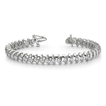 14k White Gold Holds 3.31 carat 42-2.7mm Round Diamond Fancy Spiral 7 inch Tennis Bracelet Mounting