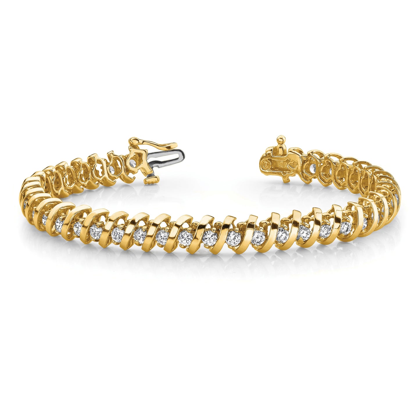 14k Holds 5 carat 36-3.3mm Round Diamond Fancy Spiral 7 inch Tennis Bracelet Mounting