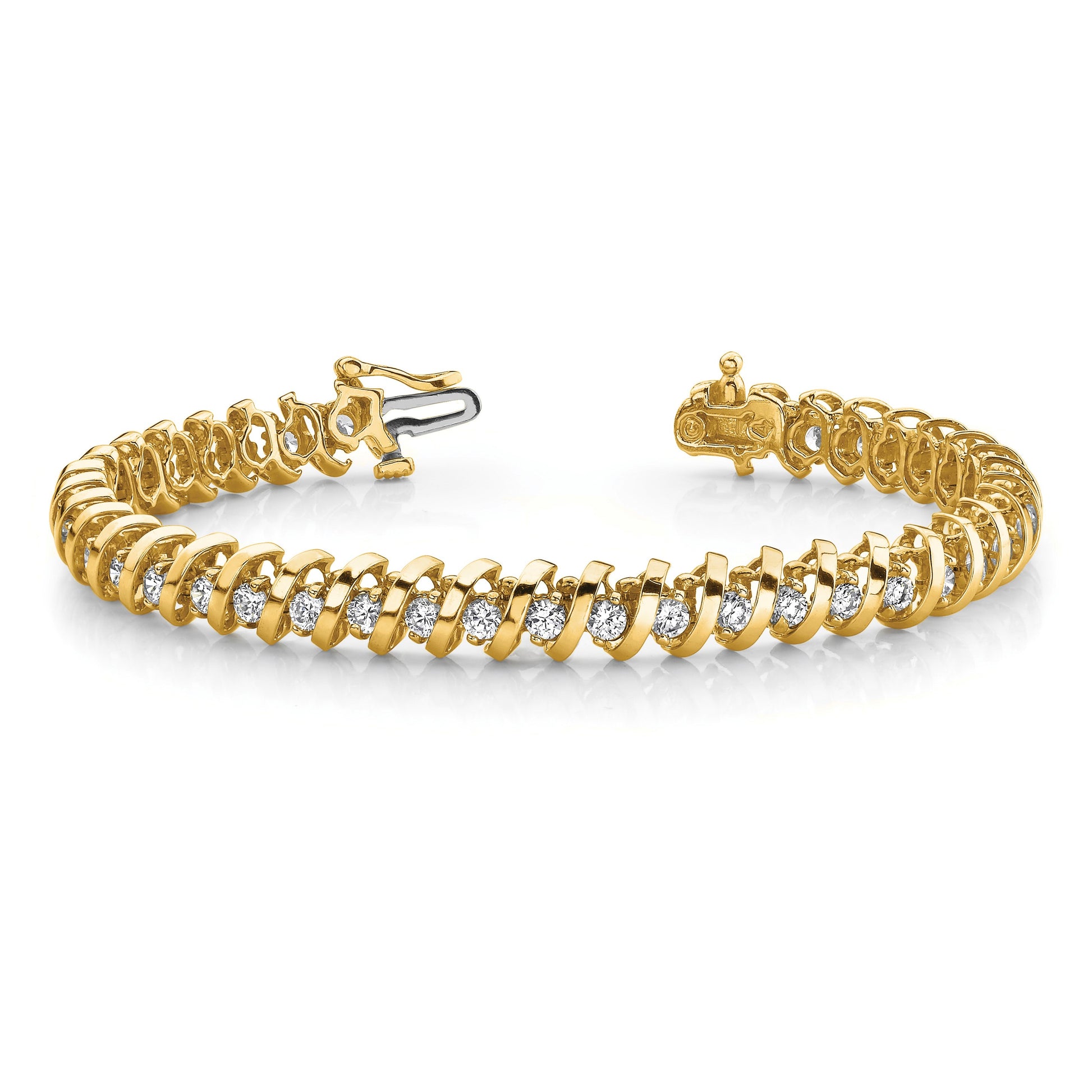 14k Holds 5 carat 36-3.3mm Round Diamond Fancy Spiral 7 inch Tennis Bracelet Mounting